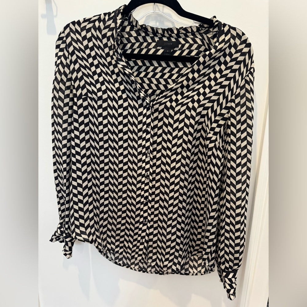 J. Crew Black and Cream Chevron Blouse